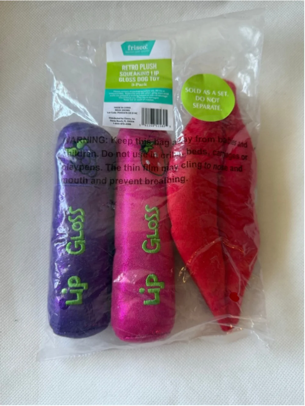 NWT Frisco 3-Pack Retro Plush Lip Gloss Squeaky Dog Toys for Small Dogs